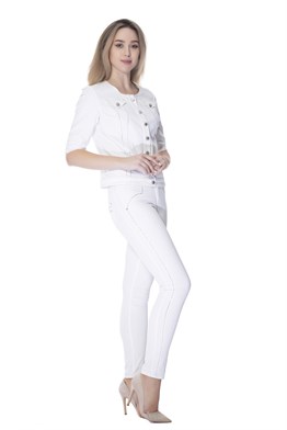 3849 Swarovski Taşlı Kot Pantolon Beyaz